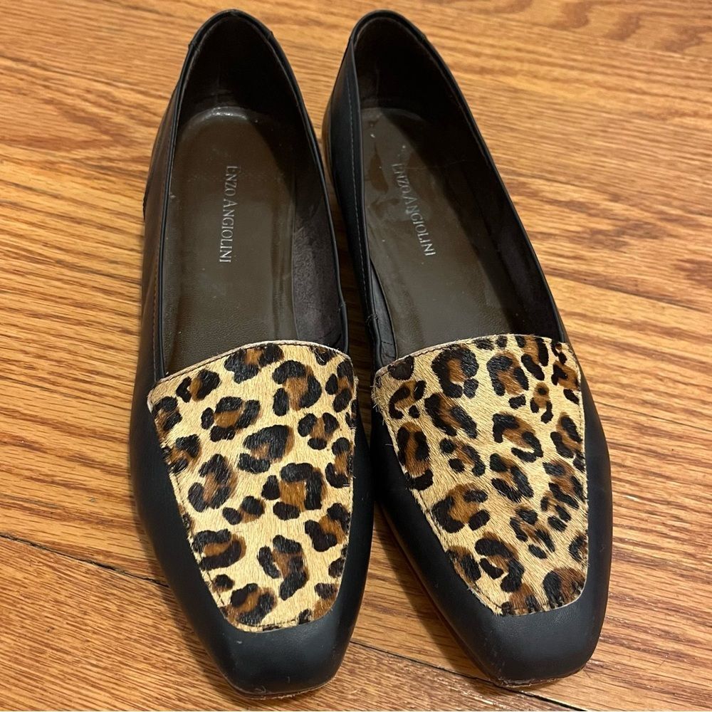 Enzo Angiolini Women Shoe Loafer Slip On Leather Cheetah Print Mob Wife 7M